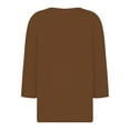 thumbnail image 4 of ZHENHONG T Shirts for Women,Casual 3/4 Sleeve V Neck Button Down Shirt Trendy Solid Loose Fit Pocket Tee,Brown Women Blouses, 4 of 5