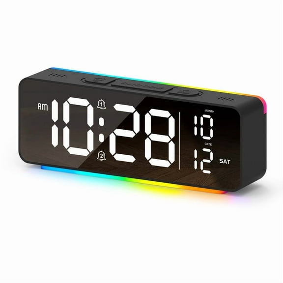 Onekawa Smart Bedroom Alarm Clock with Adjustable Ambient Light & Super Loud Alarm - Auto-Dimming Night Mode, 11 Color RGB, Type-C Charging, Black