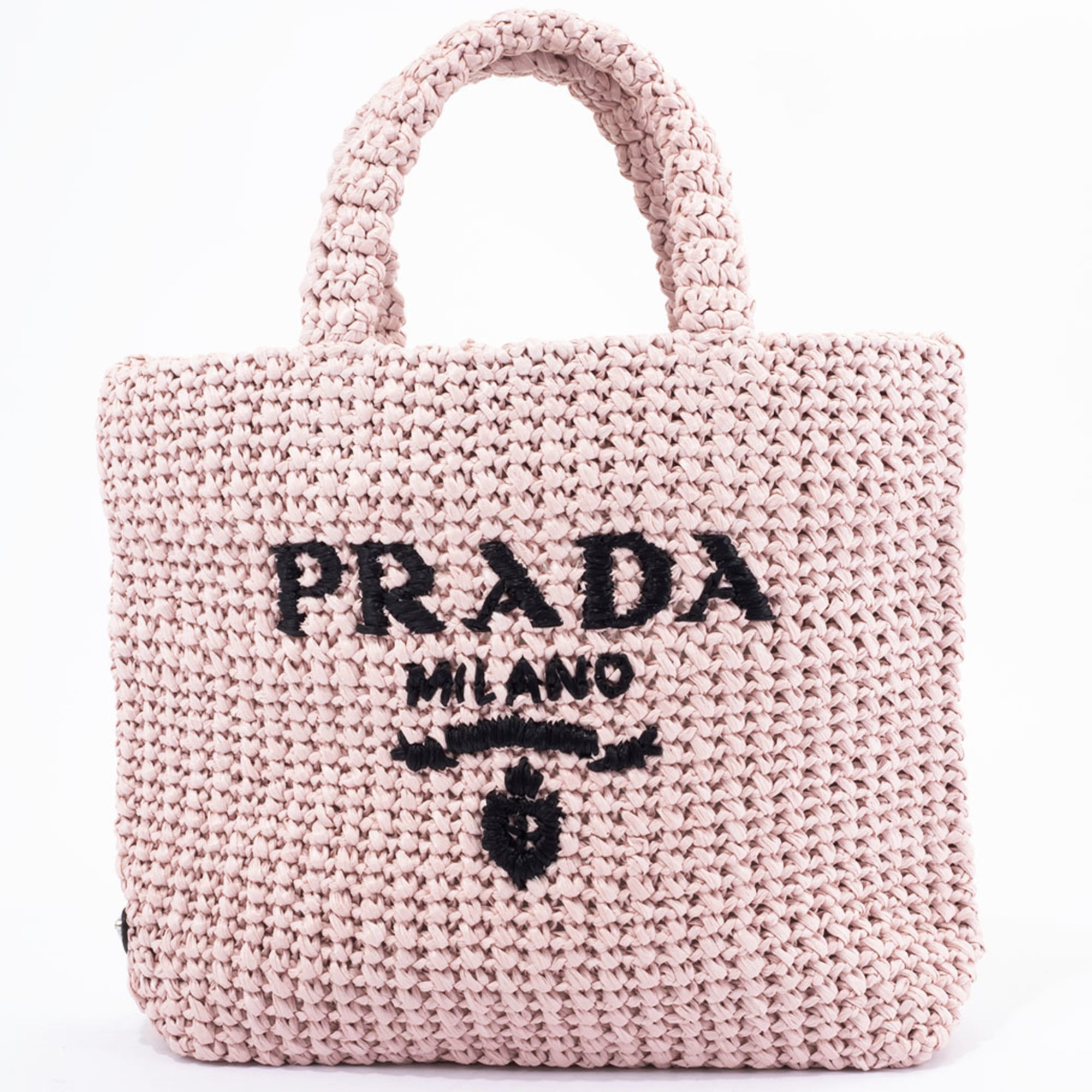 Pre-Owned Prada Small Crochet Tote Bag 1BG422 Raffia-like Pink Women's Straw-like PRADA