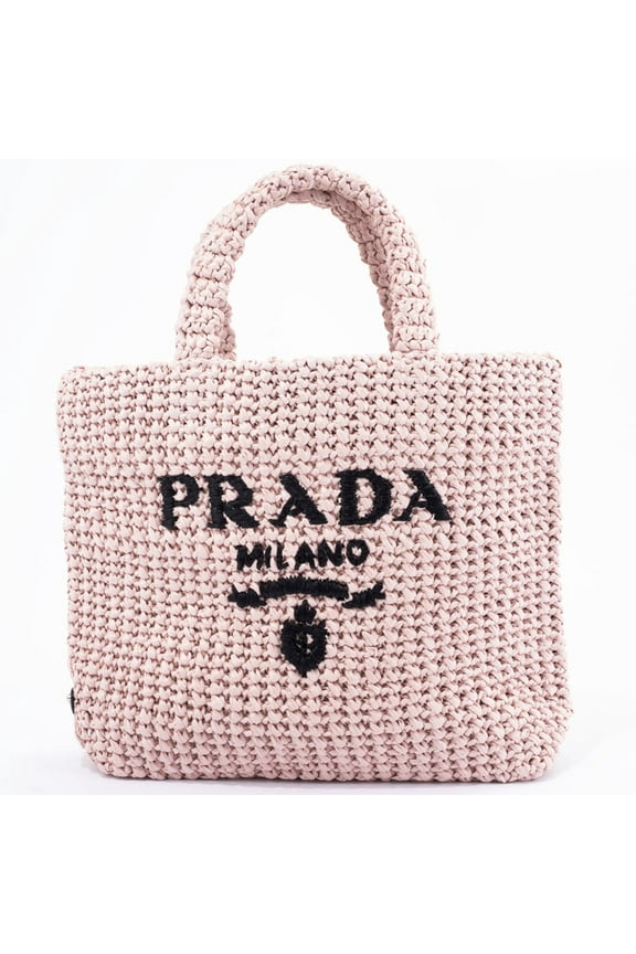 Pre-Owned Prada Small Crochet Tote Bag 1BG422 Raffia-like Pink Women's Straw-like... (Good)