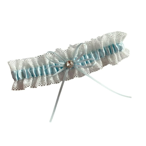 Huhudde Lace Trim Bowknot Wedding Thigh Garter Belt In Wathet Blue With Elastic Band for Bride Or Bridal Party Decoration