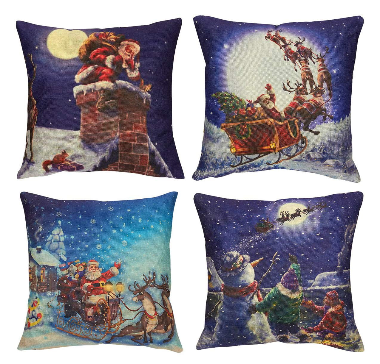 RYLABLUE Set of 4 Pillow Cases Christmas Holiday Season Ations Winter