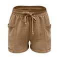 thumbnail image 5 of Wycnly on Sale Shorts for Women Womens Cotton Linen Shorts Summer Casual Solid Loose Straight Leg Short Pants Fashion Drawstring Elastic Waist Ladies Shorts with Pockets, 5 of 5