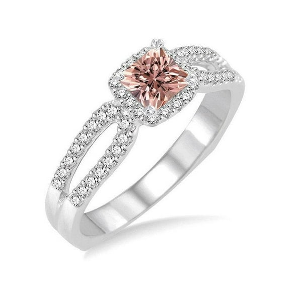 Twin Row 1.50 Carat Princess cut Morganite and Diamond Engagement Ring in 14k White Gold morganite and diamond engagement ring