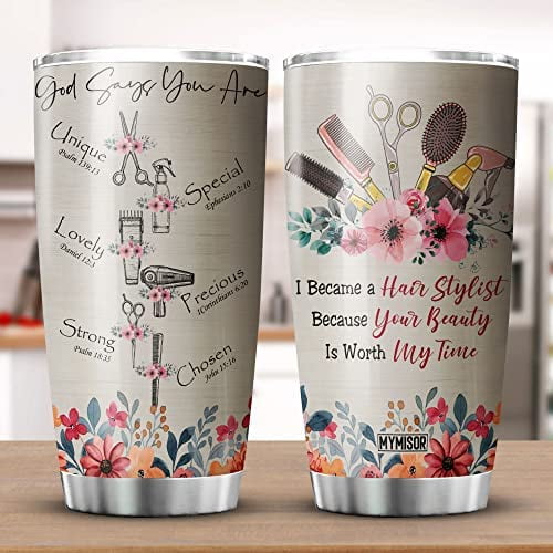Athenstics God Says You Are Tumbler Cosmetology Hairstylist Bible Saying Gift For Salon Owner 20oz Stainless Steel Tumblers Flower Girl Present Hairdresser Hairdressing Christian Cups
