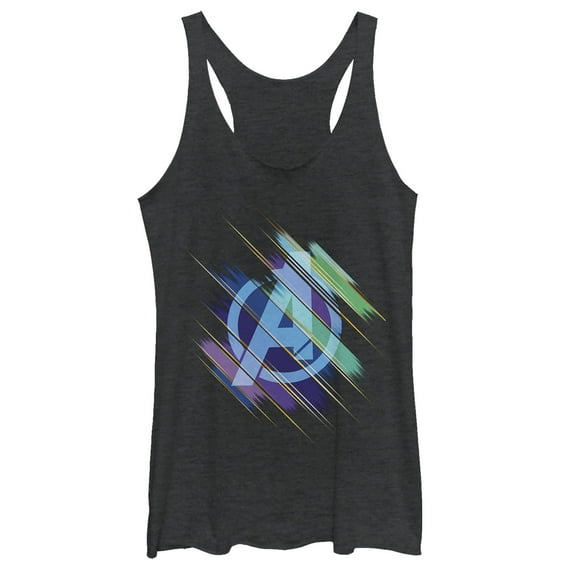 Women's Marvel Avengers: Endgame Logo Glitch Streaks Racerback Tank Top Black Heather X Large