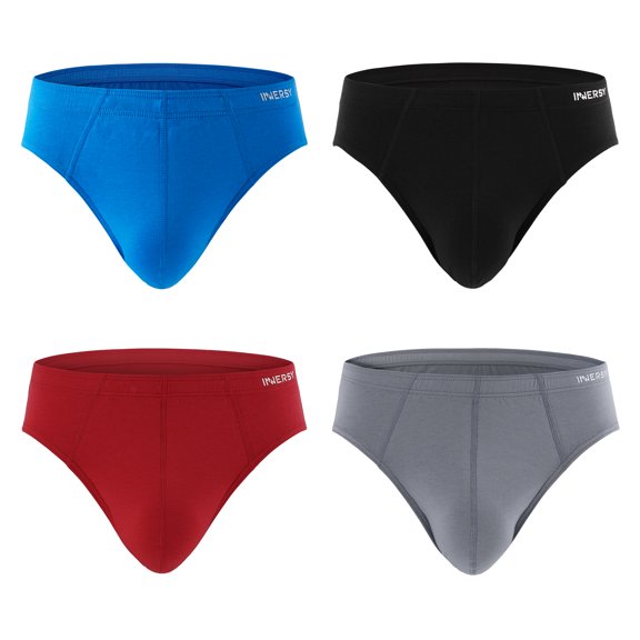 INNERSY Men's Underwear Briefs Soft Comfy Classic Underwear Pack of 4 (L, Black/Red/Gray/Blue)