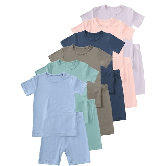 WIBACKER 1-6T Bamboo Viscose Snug Fit Pajamas for Little Boys Girls Short Sleepwear Soft Summer Pjs 2pcs Set