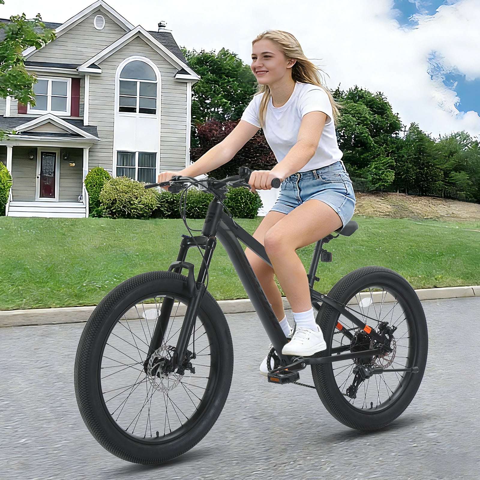 SPATIAL 24 inch Pro Fat Mountain Bike,8-Speed Gears MTB Mountain Bikes,Aluminum Frame Dual Disc Brakes,Black