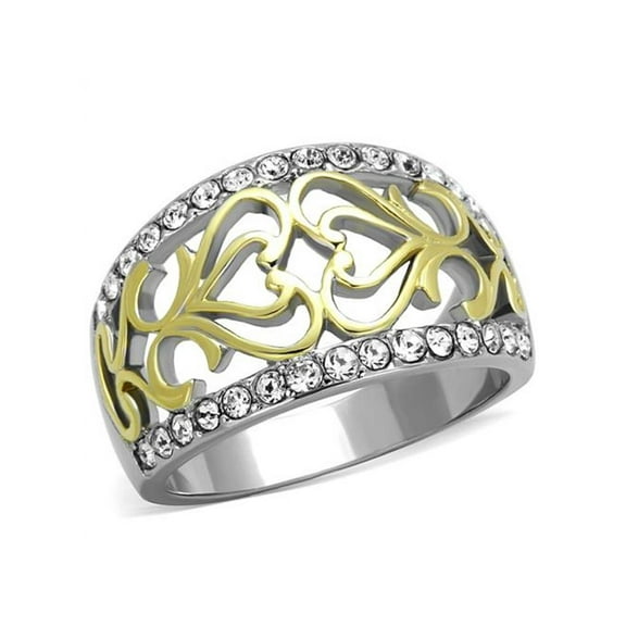 Womens Stainless Steel Two Toned 14K Gold Plated Celtic Crystal Anniversary Ring Size 6