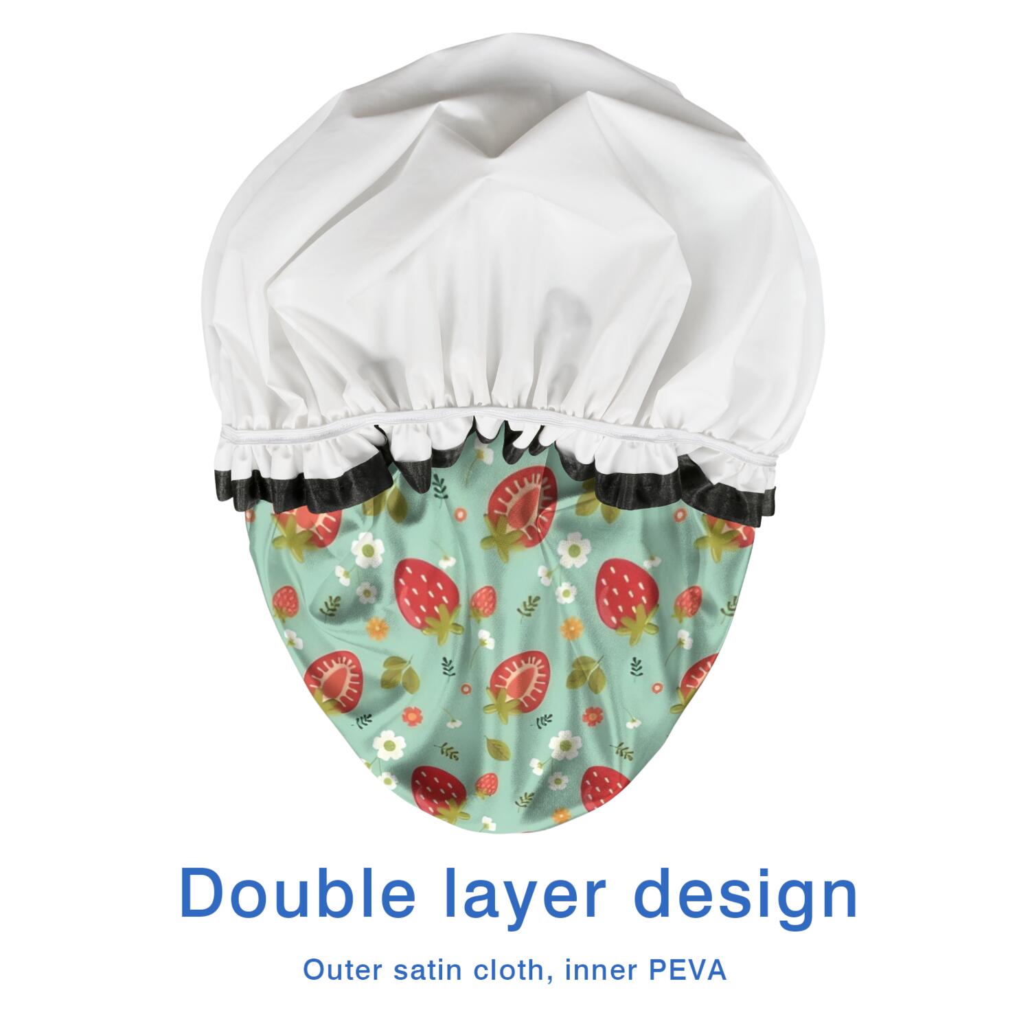 Shower Caps,Strawberry Plants Fruit Flower Leaf Green Pattern Waterproof Shower Cap for Women 4 Pieces,Double Reusable Hair Cover for Shower PEVA Elastic Stretch Hem