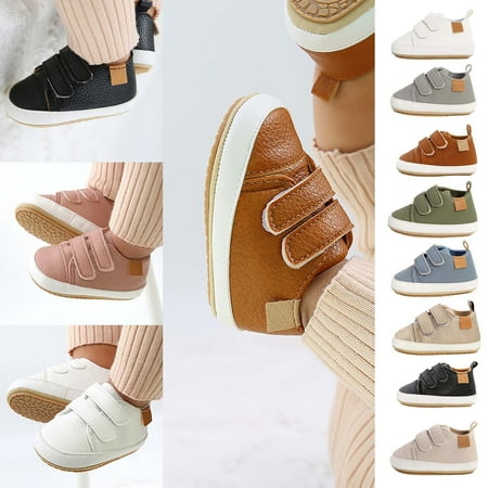 Jinhomg Baby Boys Girls Shoes Non-Slip High-Top Sneakers Toddler Casual Pu Leather Loafers Flats First Walkers Crib Dress Shoes Beige 0-3 Mouths