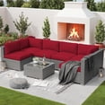 thumbnail image 5 of SUNCROWN Outdoor Patio Furniture Set 7 Piece Outdoor Sectional Sofa Grey Wicker Conversation Sofa Set with Coffee Table and Cushions (Red), 5 of 9