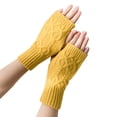 thumbnail image 2 of Women Cute Autumn And Winter Solid Color Knitted Half Knitted Woolen Gloves, 2 of 3