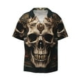 thumbnail image 2 of Lsque Metal Style Horned Skull print Men's Cuban Collar Short Sleeve Shirt Summer Beachwear Casual Button Down Fashionable Vacation Leisure Shirt-4X-Large, 2 of 7