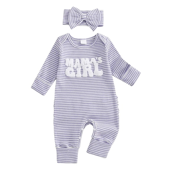 Splozh Baby Hospital Outfit Baby Girl Clothes Long Sleeve Romper Fall Winter Jumpsuit Outfit Ribbed Knit Hospital Outfit Purple,3-6 Months