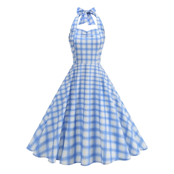 Women's Sleeveless Cold Shoulder Plaid Print Casual Summer Dress