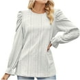 thumbnail image 4 of Ankola Womens Eyelet Embroidery Tops 2024 Puff Long Sleeve Crew Neck Blouses Casual Solid Pullover Loose Basic Tee Shirt, 4 of 4