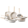 thumbnail image 3 of KFFKFF 19-Item Nonstick Cookware Collection, Granite Kitchen Set, Suitable for Induction Stoves, RV Kitchen Set Including Frying, Sauce, Saute Pans, Tempered Glass Covers, and Pan Guards, White, 3 of 9