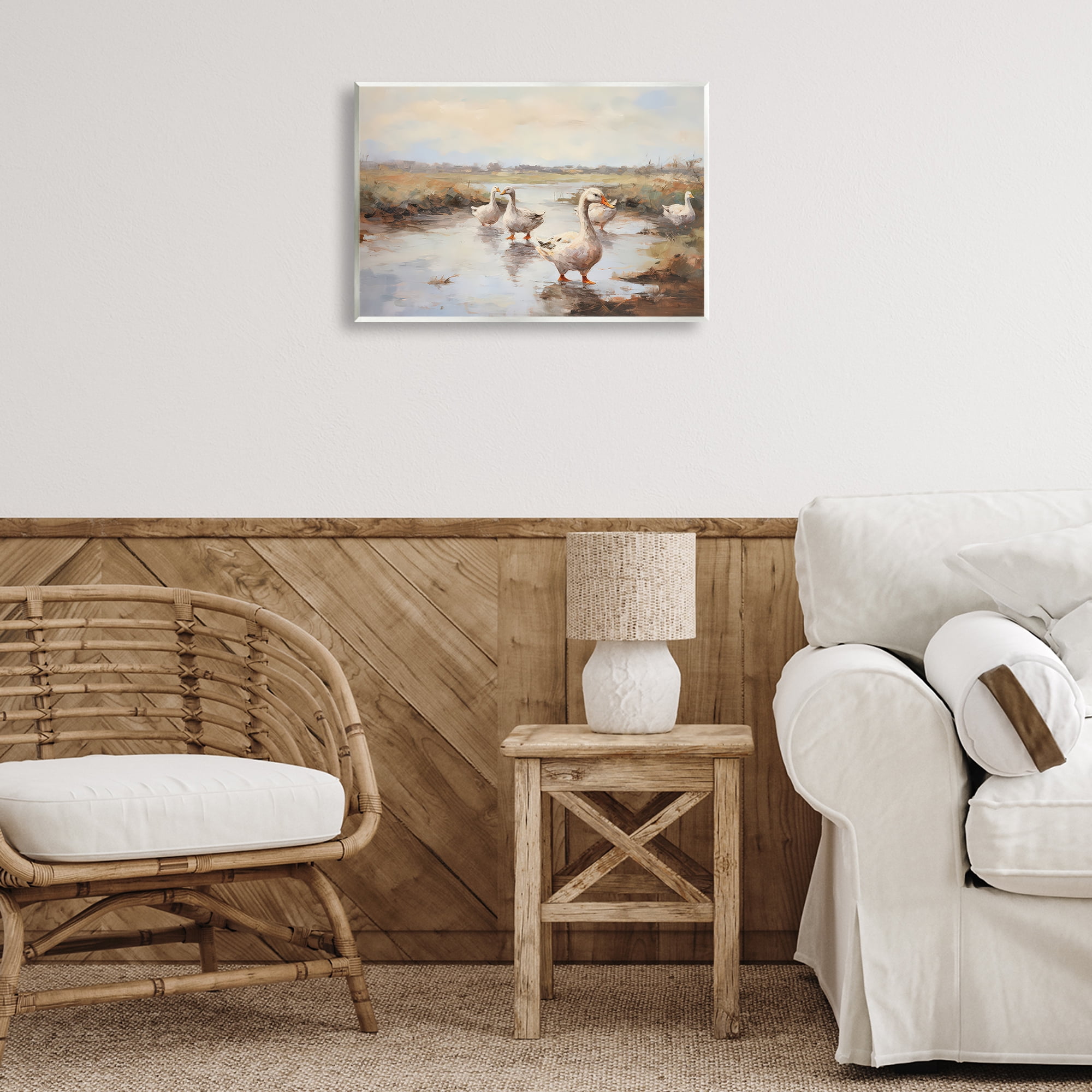 Stupell Industries Swan Family Traditional Pond Landscape & Nature Painting Unframed Art Print Wall Art, 19 x 13