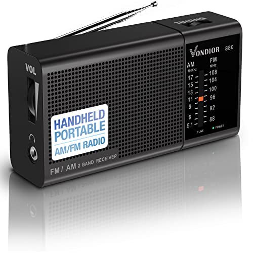 AM FM Portable Radio - Best Reception and Longest Lasting. AM FM Battery  Radio Player Operated by 2 AA Battery, Mono Headphone Socket, by Vondior  (Silver) 