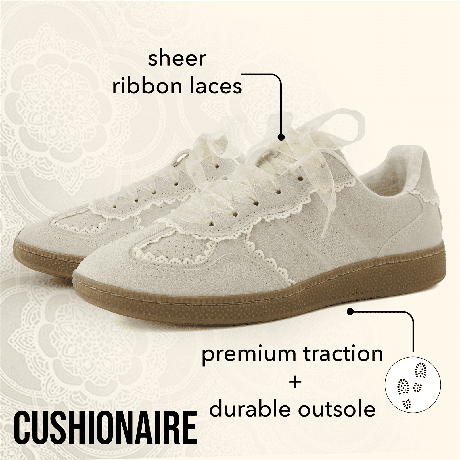Cushionaire Women s Belinda Lace Detail Casual Sneakers Elegant Ribbon Lace Up Shoes with Memory Foam Wide Widths Available