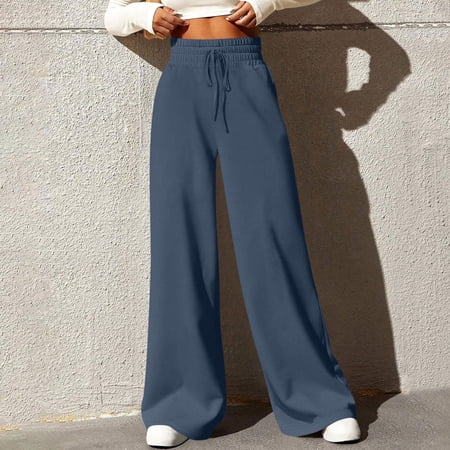 Qulqfy Women Flare Sweatpants Blue Yoga Bell Bottom High Waisted Bootcut Sweatpants Womens Drawstring Pants 2XL