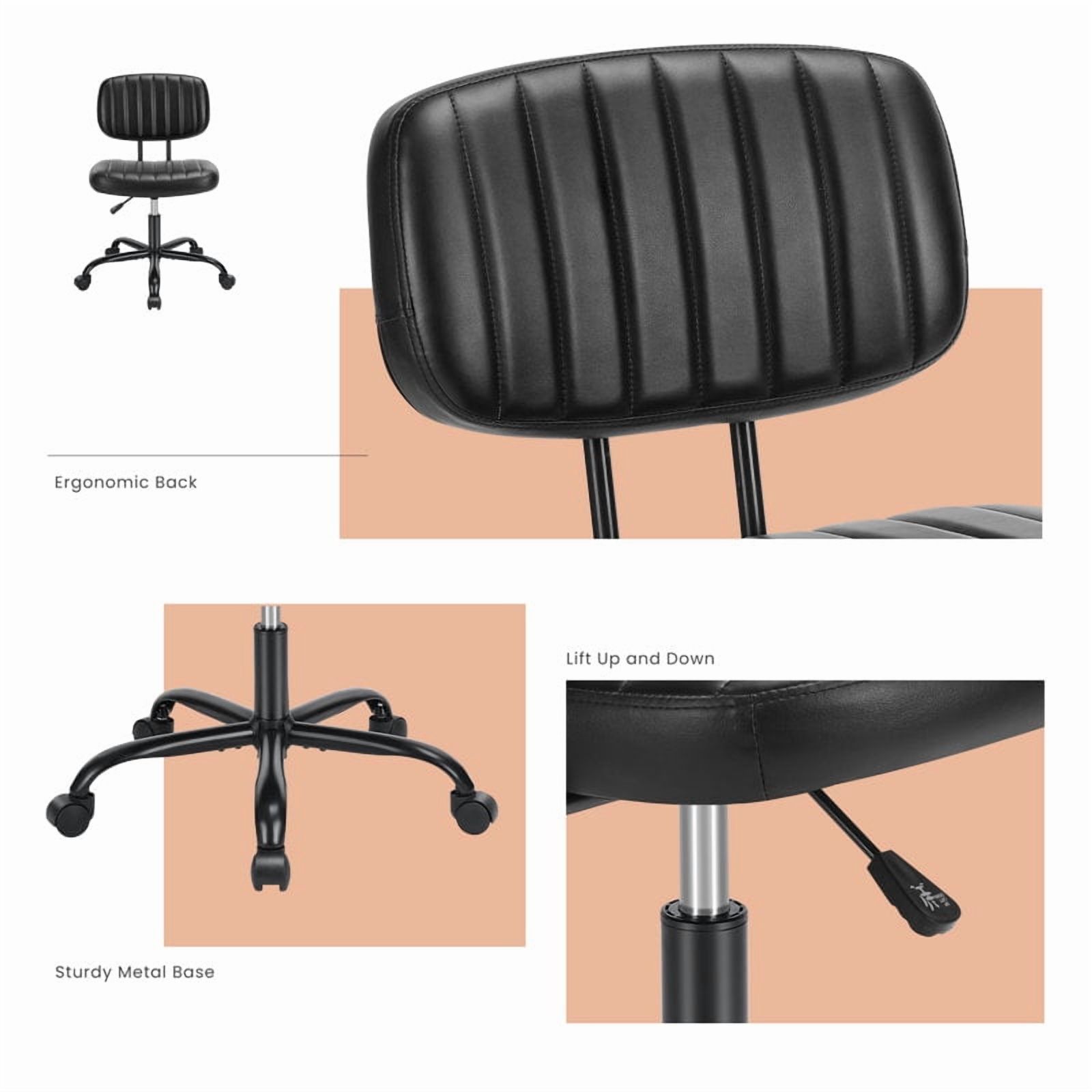 Desk Chair, Armless Activity Chair with Wheels, Comfy Low Back Swivel Task Chair, Black