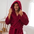thumbnail image 4 of GFDYREE Men's Warm Fleece Robe with Hood, Plaid Big and Tall Bathrobe, 4 of 7