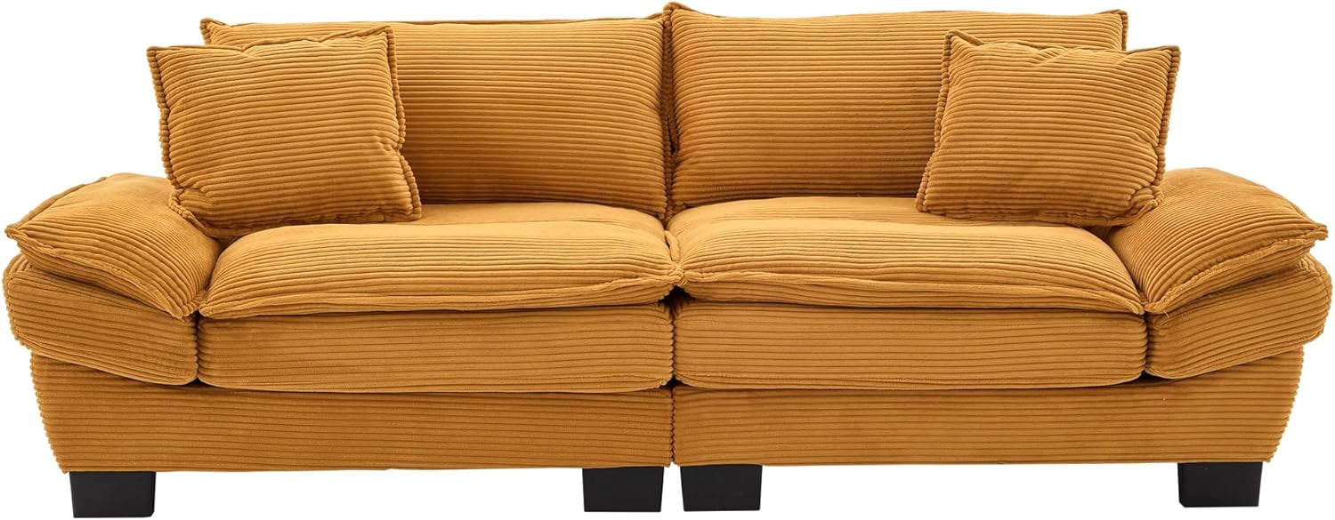 AENKYO 84" Corduroy Loveseat Sofa with Pillows, Modern 2-Seater Couch for Living Room,Yellow