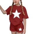 thumbnail image 4 of Girls Summer Outfits 2 Piece Clothes Solid Color Short Sleeve Top and Casual Short Sets Activewear Red 5-6Years, 4 of 7