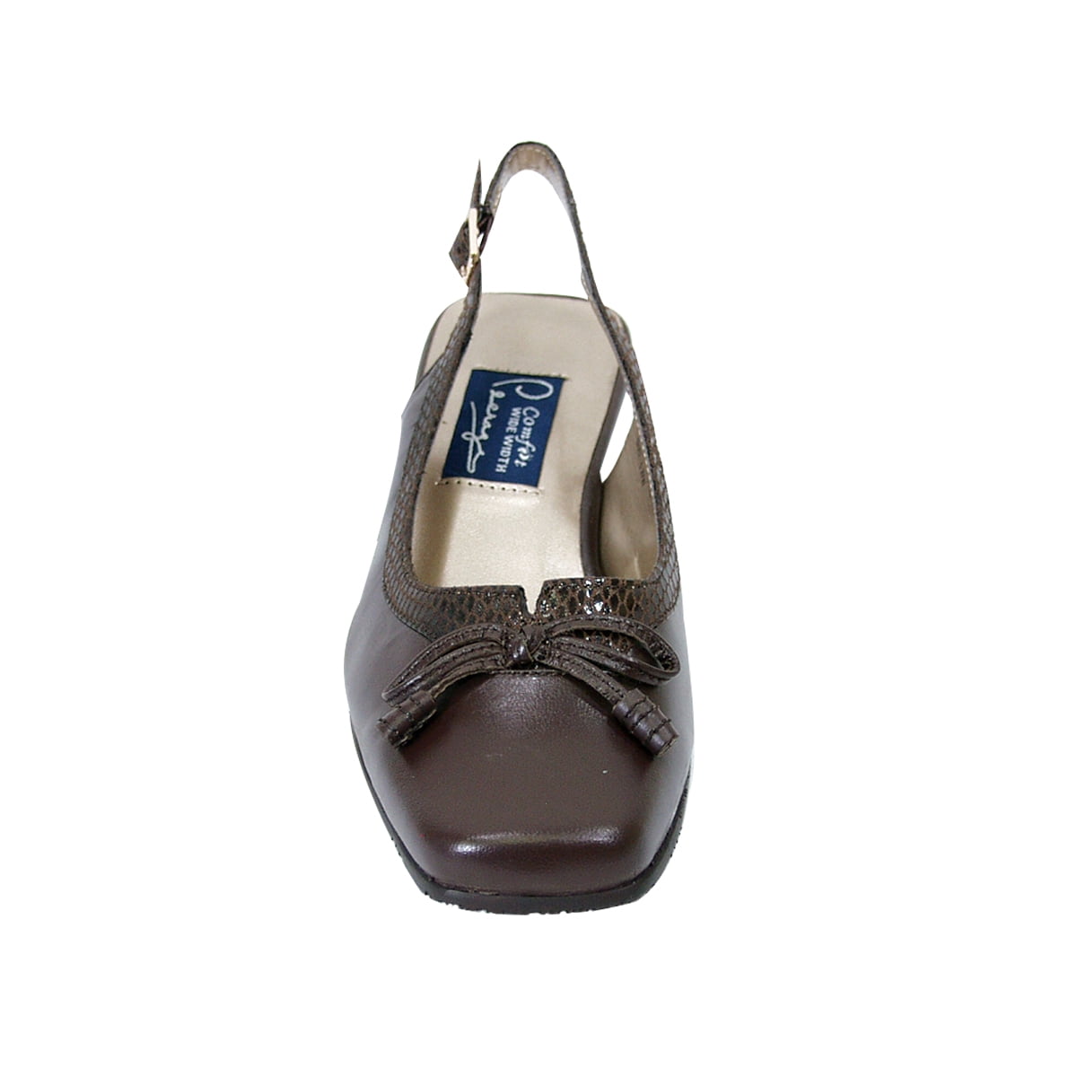 PEERAGE Amber Women Extra Wide Width Closed Square Toe Slingback with Faux Snake Outline and Bow-n-Tassel BROWN 7