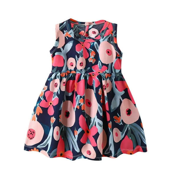 Odeerbi Niñas Verano Algodón Vestido Tanque Floral Vestido Sol Sin Mangas A-Vestido Sin Mangas de Princesa