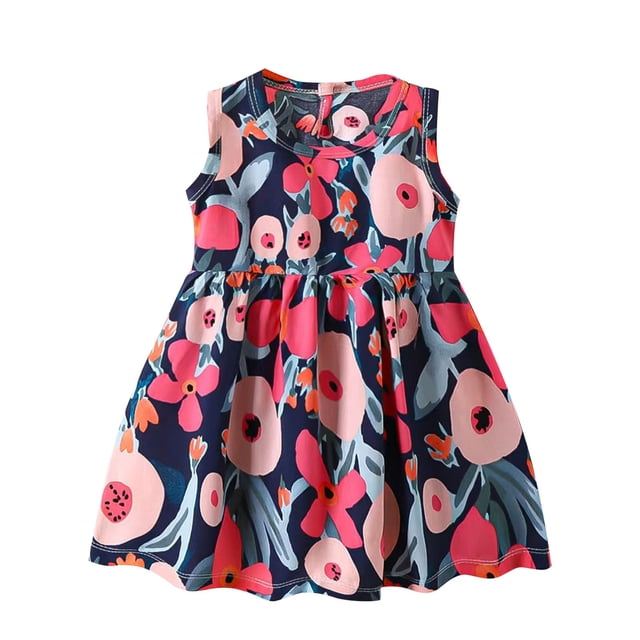 Odeerbi Niñas Verano Algodón Vestido Tanque Floral Vestido Sol Sin Mangas A-Vestido Sin Mangas de Princesa