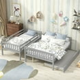thumbnail image 3 of Twin Over Full Bunk Bed with Trundle, Solid Pine Wood Bunk Bed Frame with Slats and Ladders, No Box-Spring Needed, Grey, 3 of 7