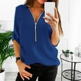 thumbnail image 2 of Shirts for women's Chiffon Casual V Neck Long Sleeve Zipper Front Loose Shirt Top Blouse Blouses for Women, 2 of 4
