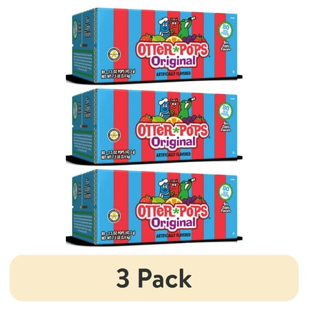 (3 pack) Otter Pops Original Assorted Fruit Ice Pops, Gluten Free Frozen Snack, 1.5 oz, 80 Count