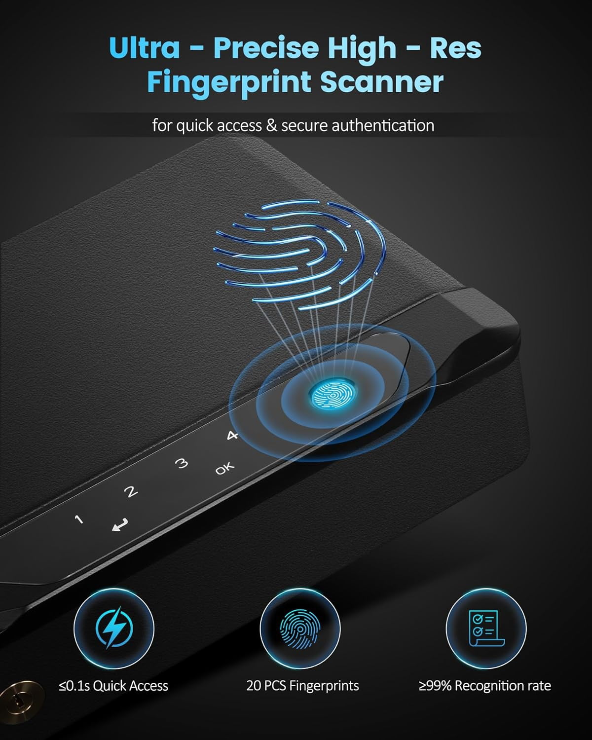 Adoreal Smart Biometric Gun Safe for Handguns, 4 Ways Quick-Access Fingerprint Gun Safe for Pistols, Fingerprint/Digital Keypad/Key/APP Gun Locks Box for 2 Guns, Sturdy Heavy Steel Construction