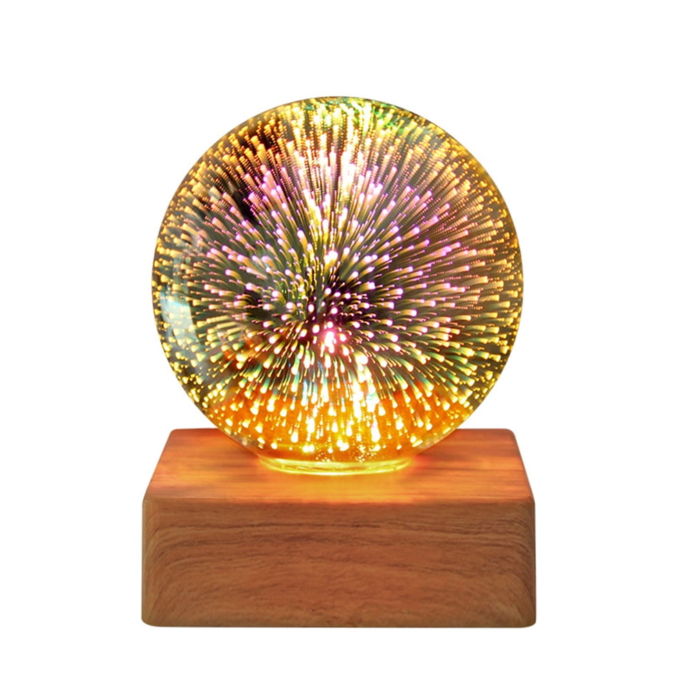 Aousin LED Fireworks Night Light Lighting Ornaments 3D Crystal Ball