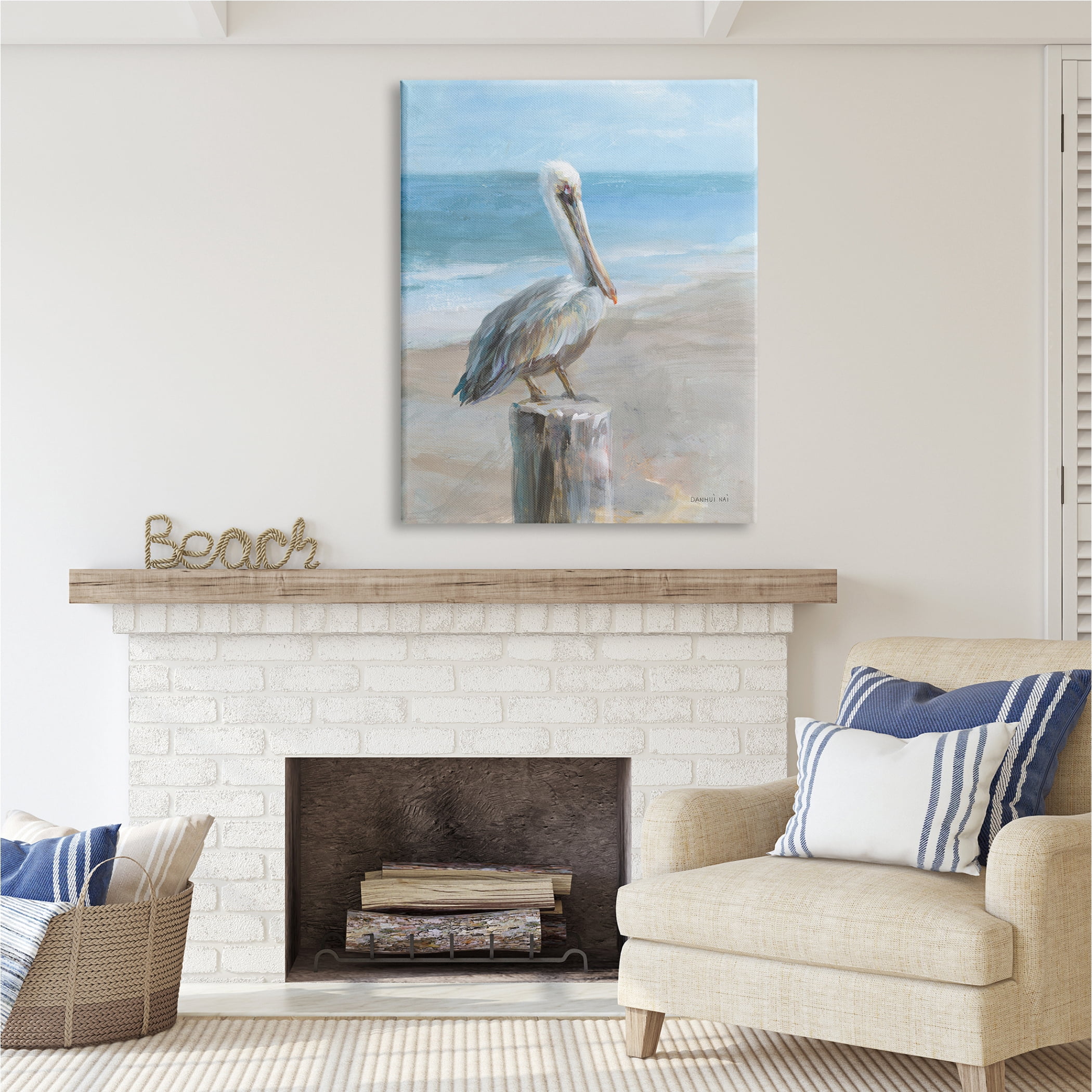 Stupell Industries Pelican Perched on Coast Animals & Insects Painting Gallery Wrapped Canvas Print Wall Art, 36 x 48