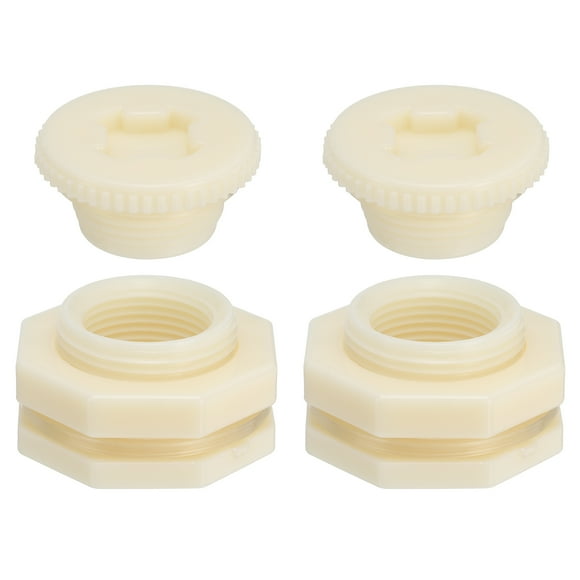 Unique Bargains ABS Bulkhead Fitting G 1, 2 Pcs Double Threaded Bulkhead Water Tank Connector, White