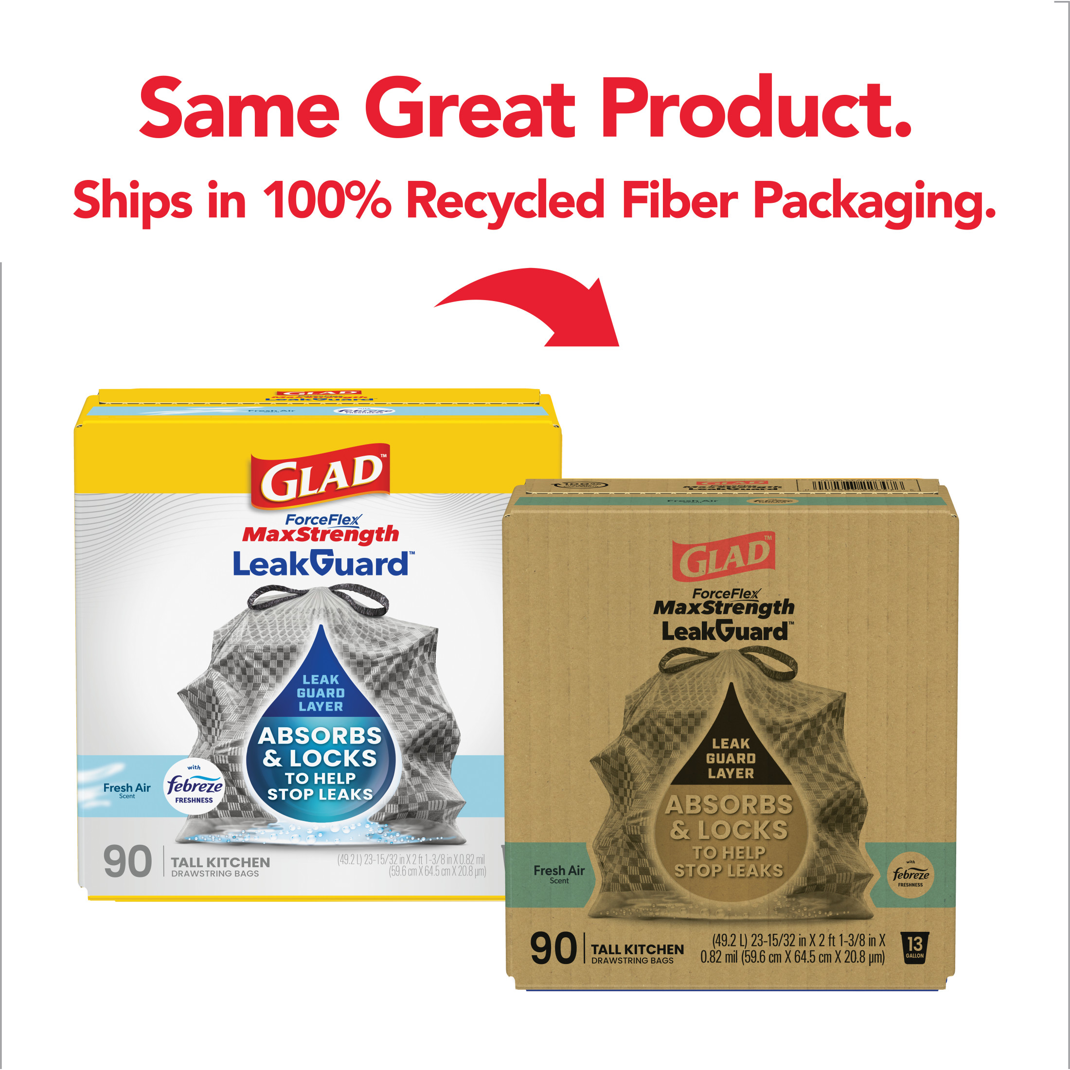 Glad ForceFlex MaxStrength LeakGuard Tall Kitchen Trash Bags, 13 Gallon, 90 Count photo 2