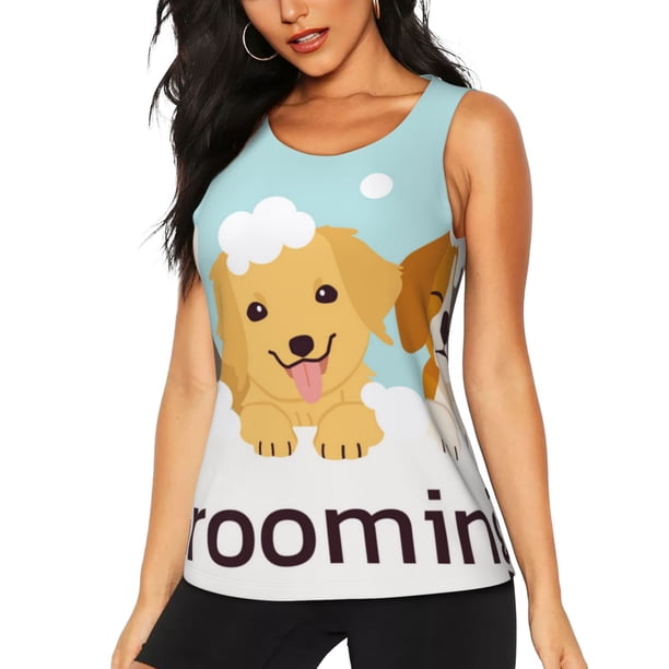 Balery Cute Dog In Bathtub1 Camiseta sin mangas estampada ligera para mujer, tops de entrenamiento sin mangas, camisetas de yoga transpirables de secado rápido.-Small