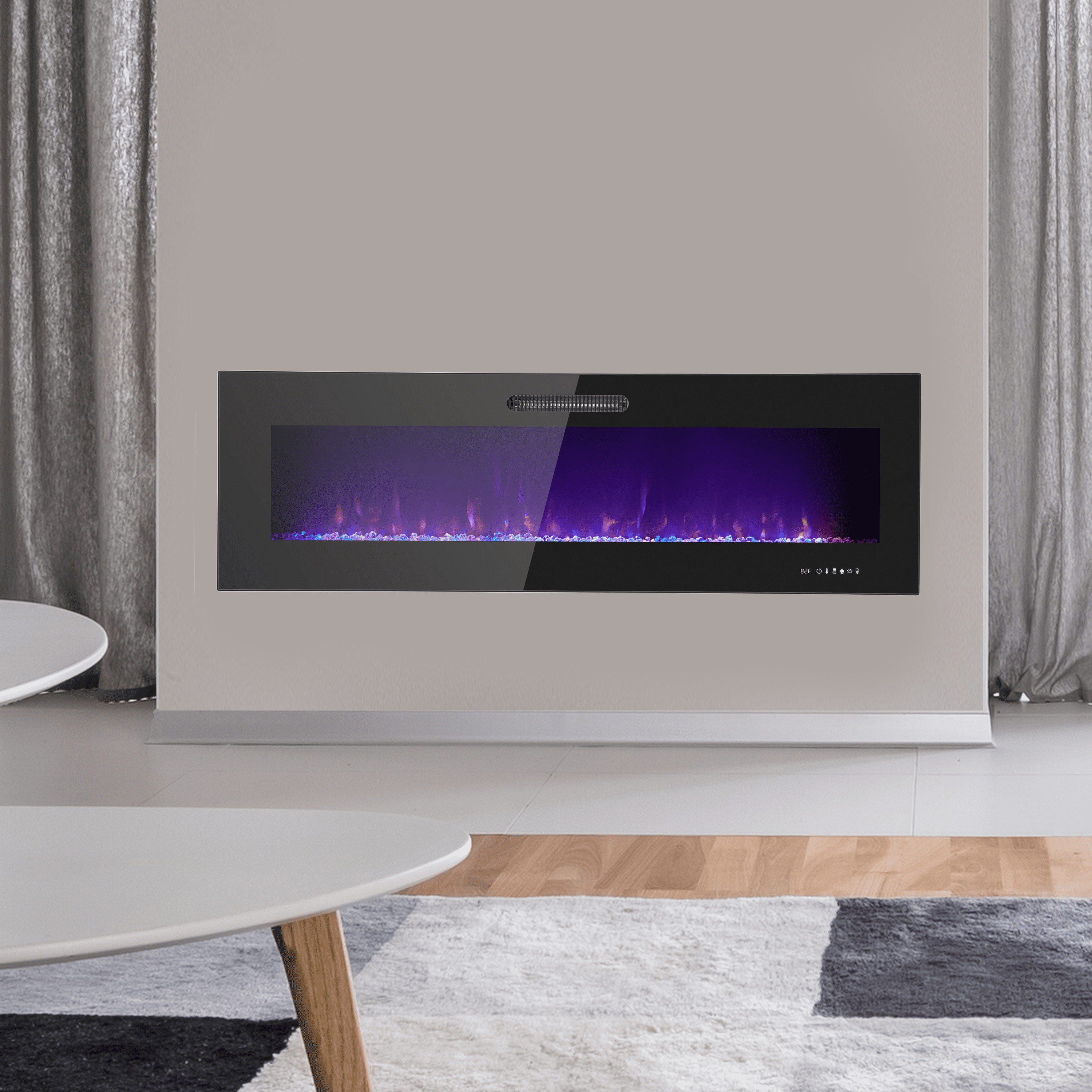 Prominence Home 60x19" Electric Remote Controlled LED Wall Mount Fireplace with Adjustable Heat and Brightness Settings
