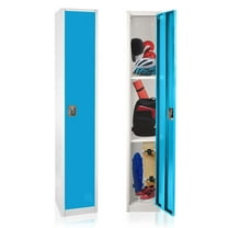 AdirOffice Large Steel Metal Storage School Locker- Single Tier Free Standing Storage Compartment - Secure Colorful Spacious Organizer Perfect for Academic and Commercial Use (Blue)