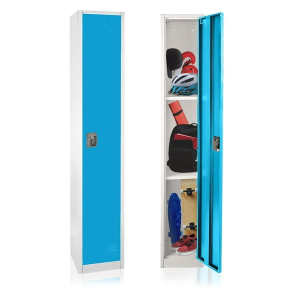 AdirOffice Large Steel Metal Storage School Locker- Single Tier Free Standing Storage Compartment - Secure Colorful Spacious Organizer Perfect for Academic and Commercial Use (Blue)
