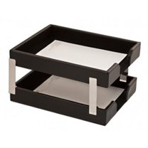 Dacasso  Econo-Line Double Letter Trays - Black Leather