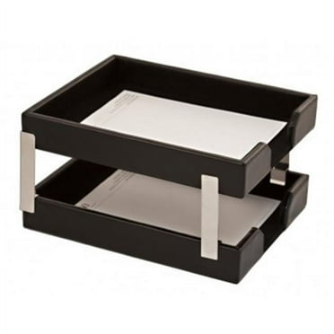 Black Bonded Leather Double Letter Trays