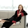 thumbnail image 3 of Women's Fleece Long Robe Warm Flannel Sherpa Trim Plush Bathrobe with Belt Pockets, L & Black, 3 of 7