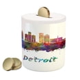 thumbnail image 1 of Detroit Piggy Bank, Skyline in Watercolor Splatters Colorful Grunge Look American Landmark, Ceramic Coin Bank Money Box for Cash Saving, 3.6" X 3.2", Multicolor, by Ambesonne, 1 of 4